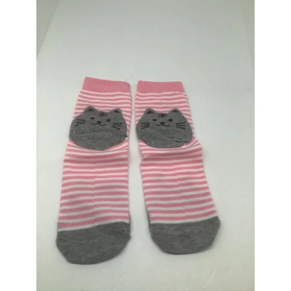 Cute Cat Knit Socks Women's Horizontal Striped‎ Socks Cotton Pink